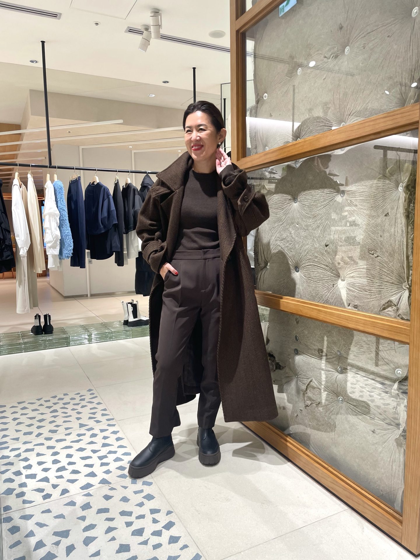 【美品】S Max Mara ノーカラーコート アルパカ混 ツイード 上品 L